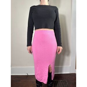 Free People Pink Ribbed Midi Skirt